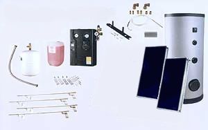 Die wesentlichen Komponenten einer thermischen Solaranlage als Bausatz